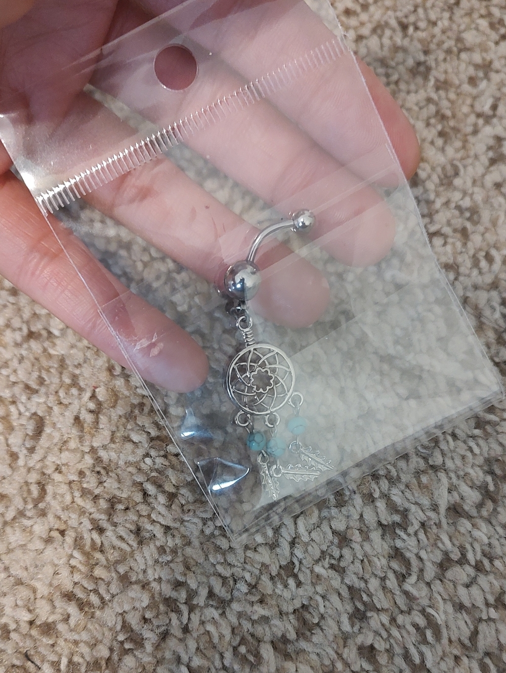 Silver Dreamcatcher Belly Button Ring with Turquoise Beads